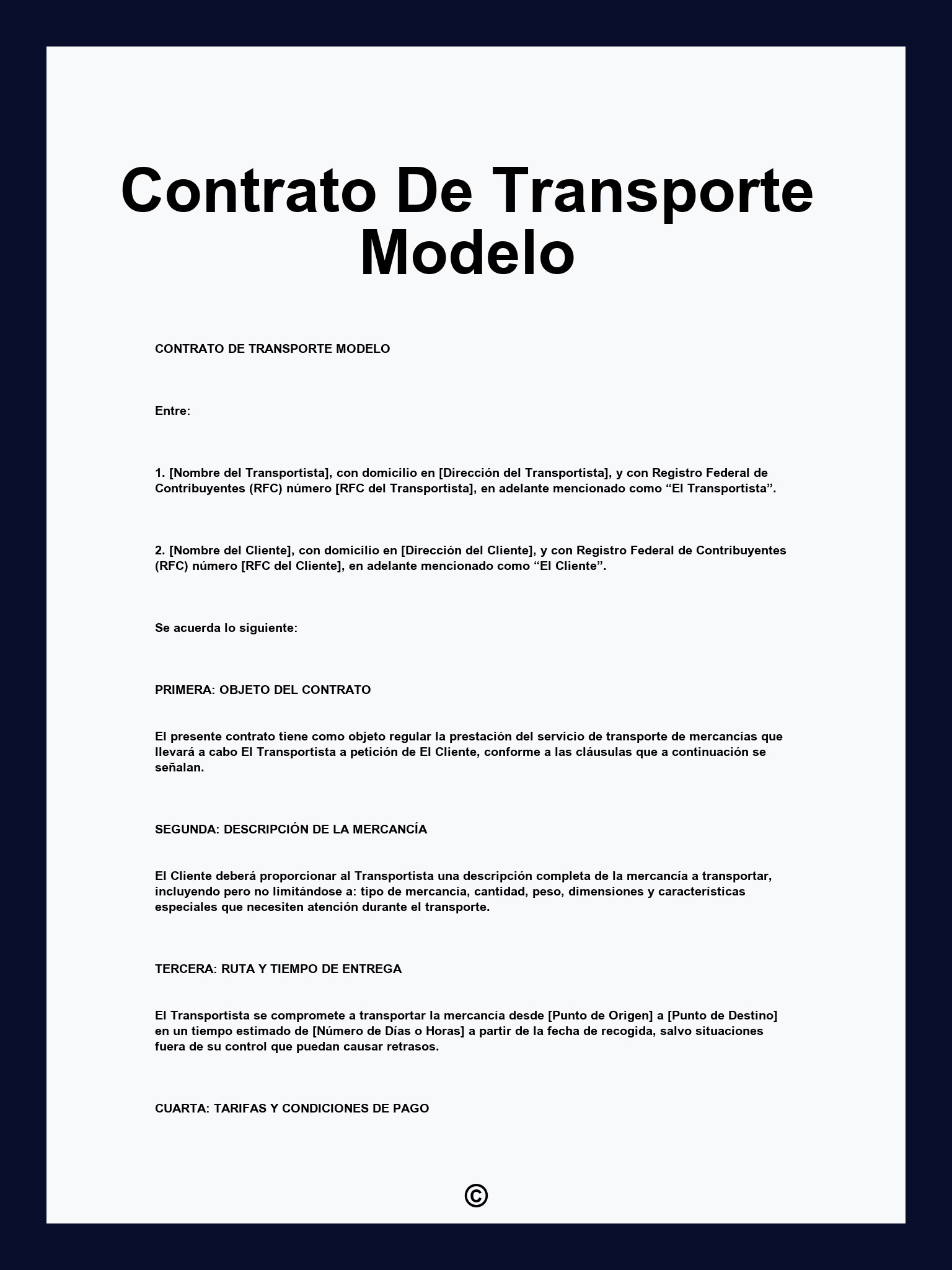 Contrato De Transporte Modelo