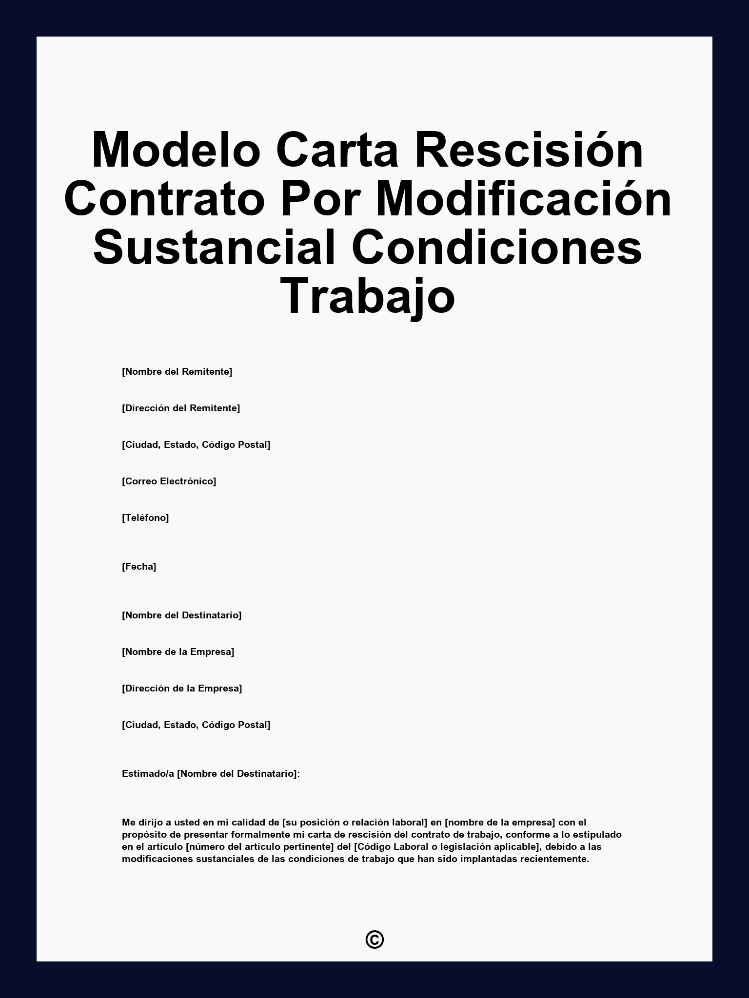 Modelo Carta Rescisión Contrato Por Modificación Sustancial Condiciones Trabajo