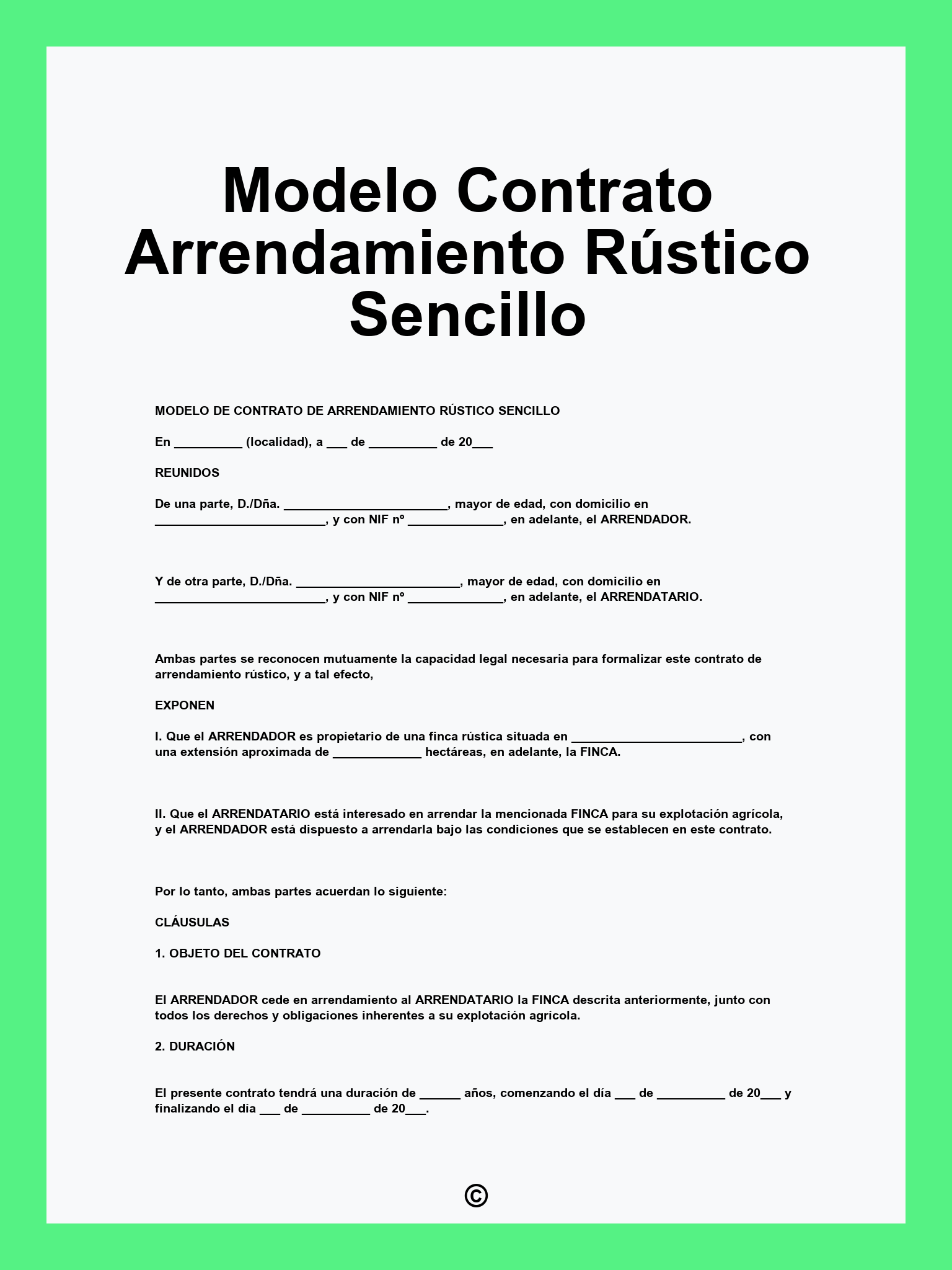 Modelo Contrato Arrendamiento Rústico Sencillo