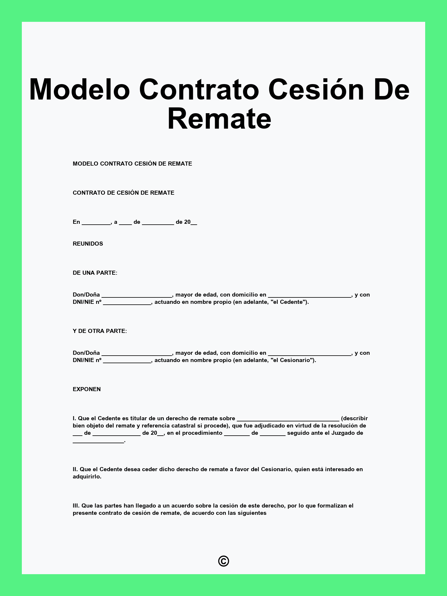 Modelo Contrato Cesión De Remate