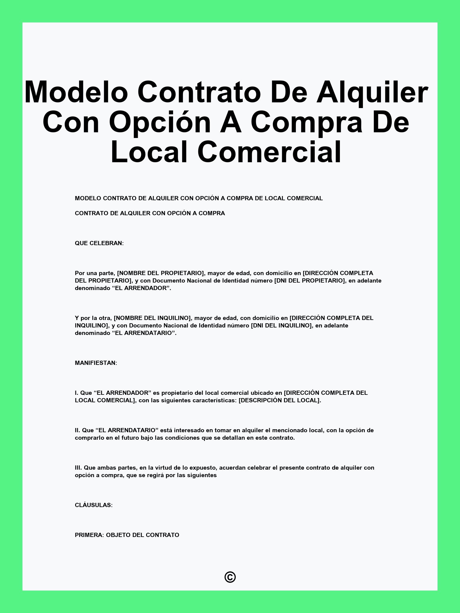 Modelo Contrato De Alquiler Con Opción A Compra De Local Comercial
