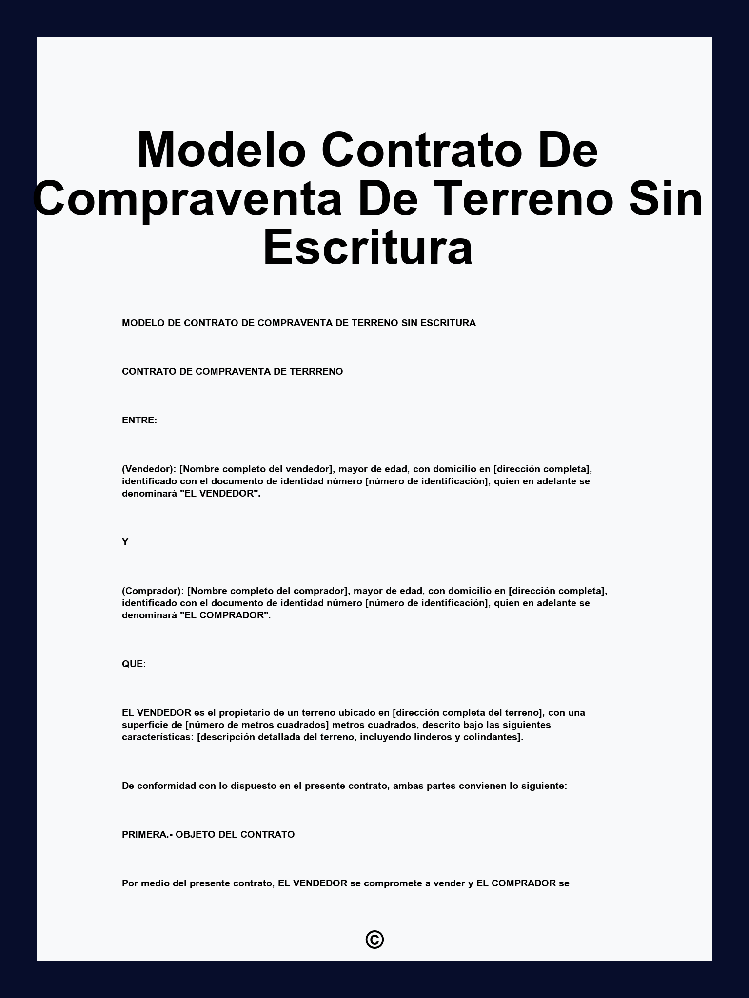 Modelo Contrato De Compraventa De Terreno Sin Escritura