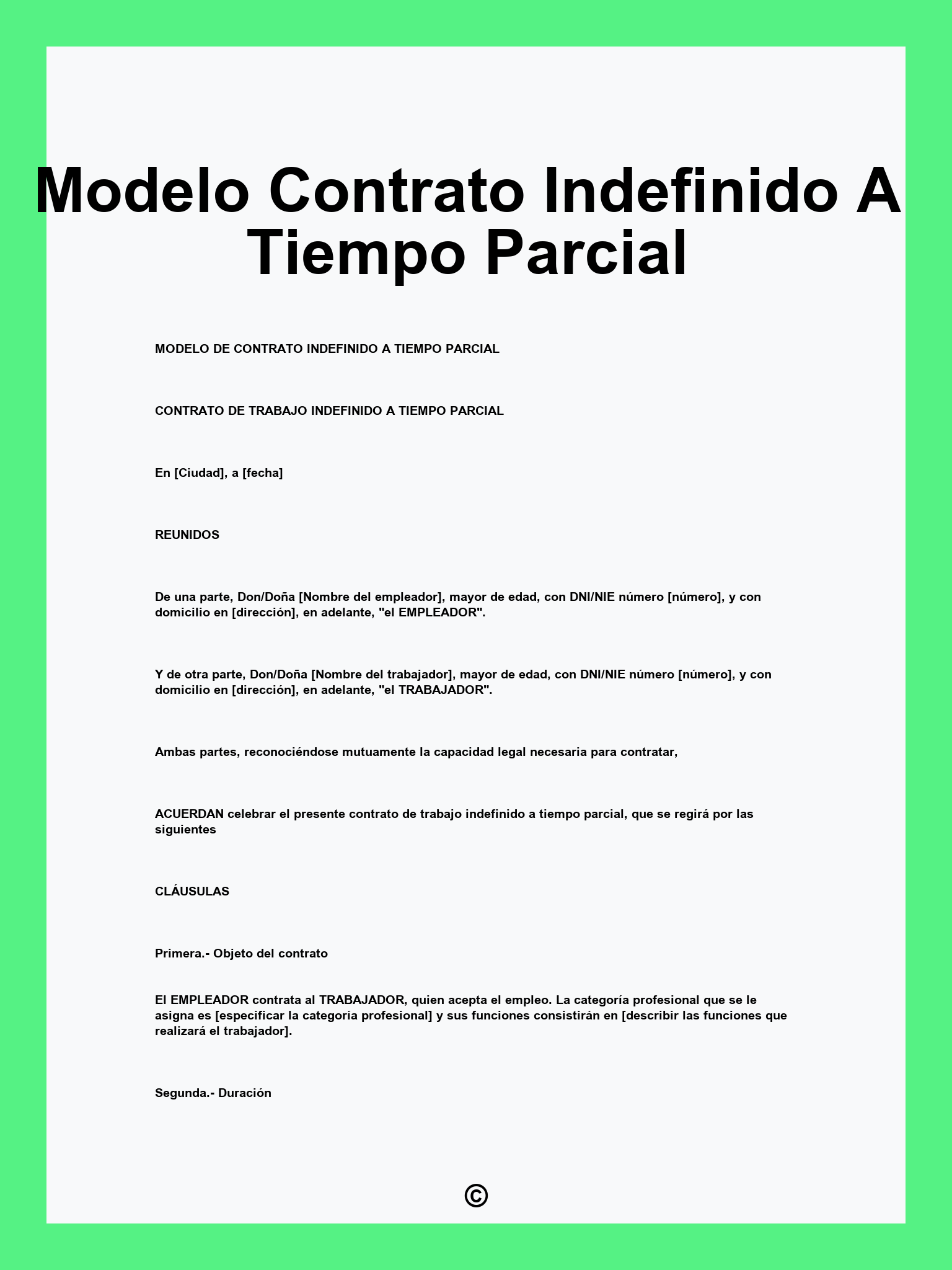 Modelo Contrato Indefinido A Tiempo Parcial