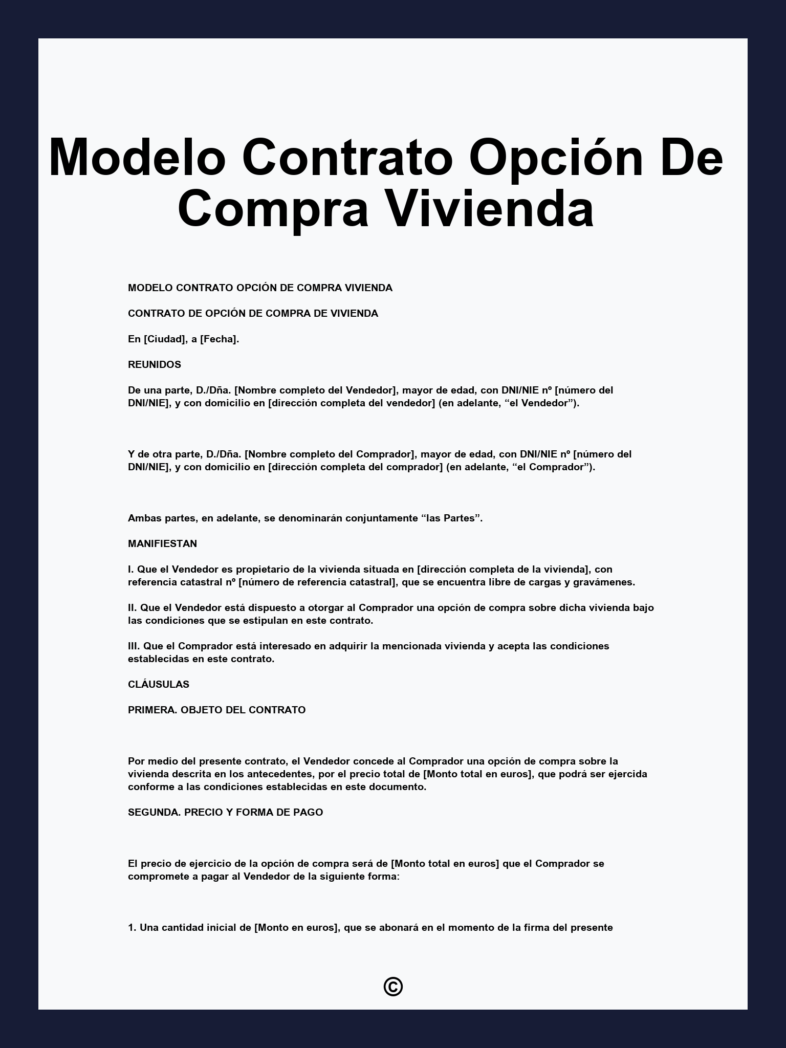 Modelo Contrato Opción De Compra Vivienda