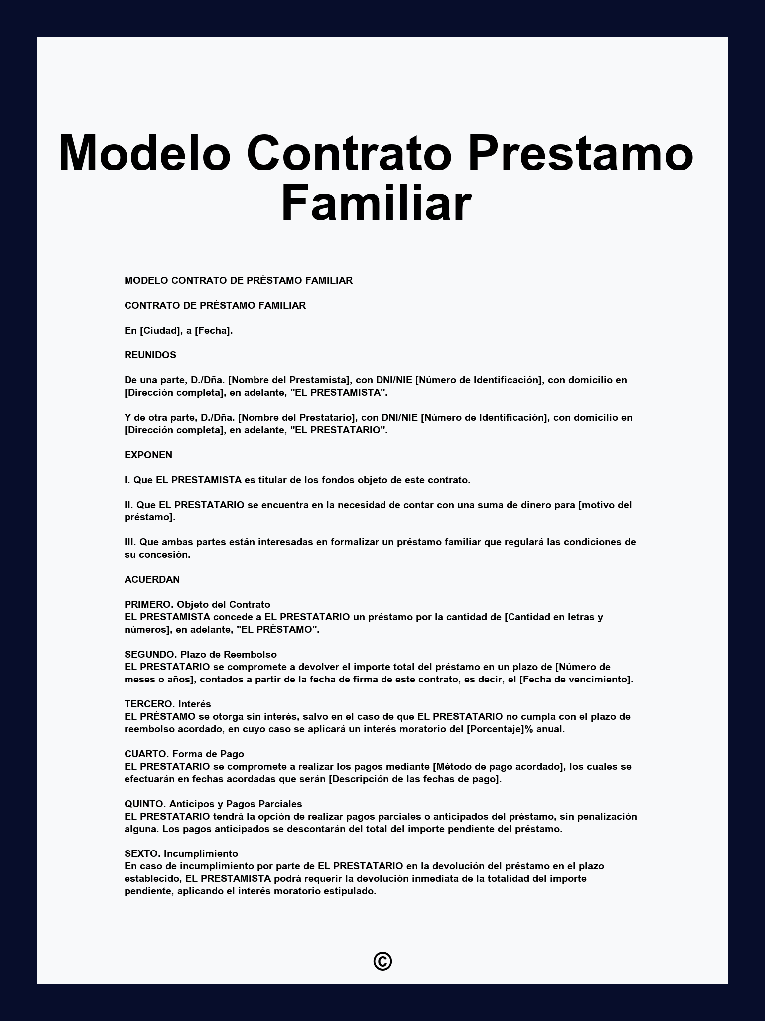 Modelo Contrato Prestamo Familiar