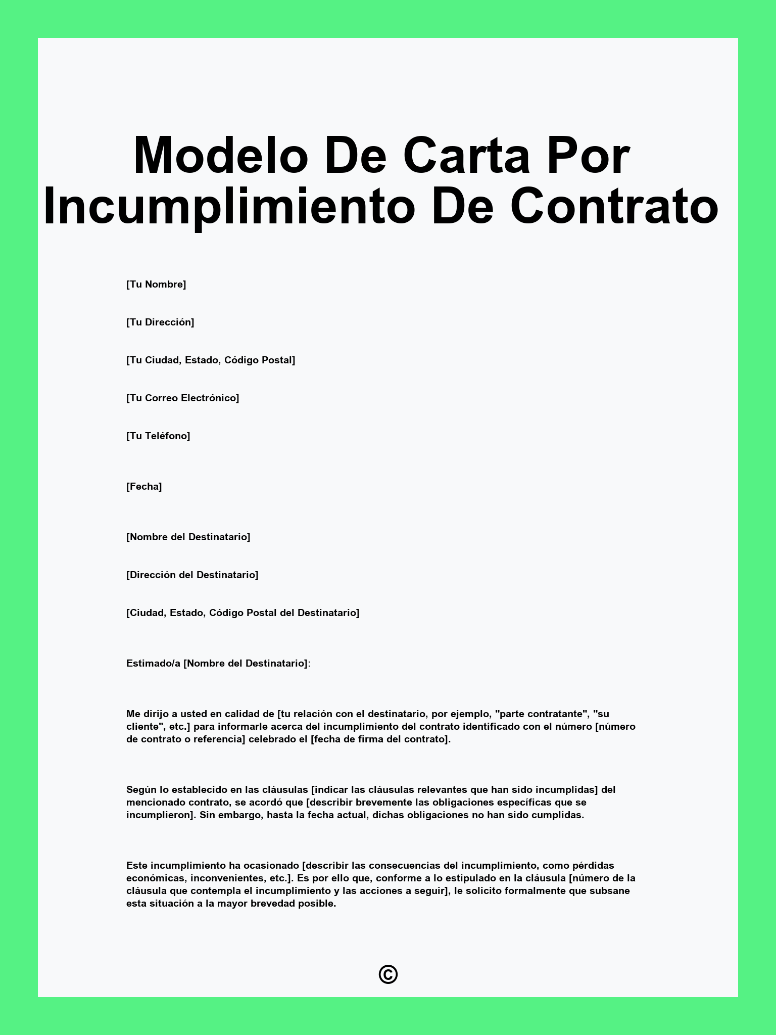 Modelo De Carta Por Incumplimiento De Contrato