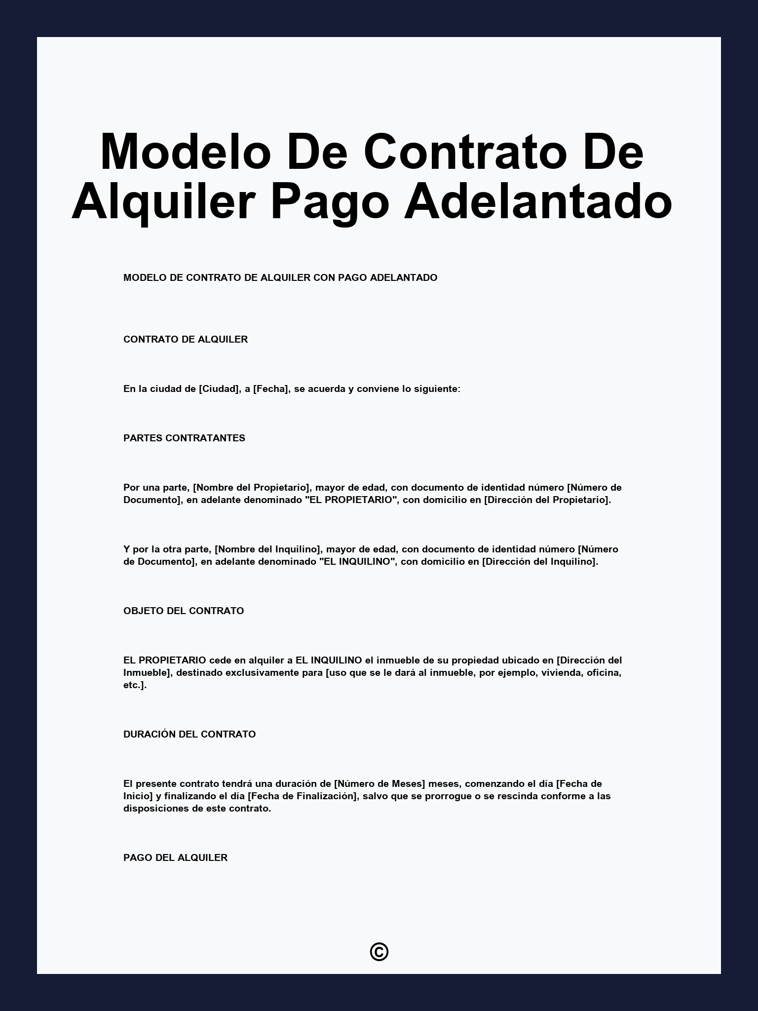 Modelo De Contrato De Alquiler Pago Adelantado