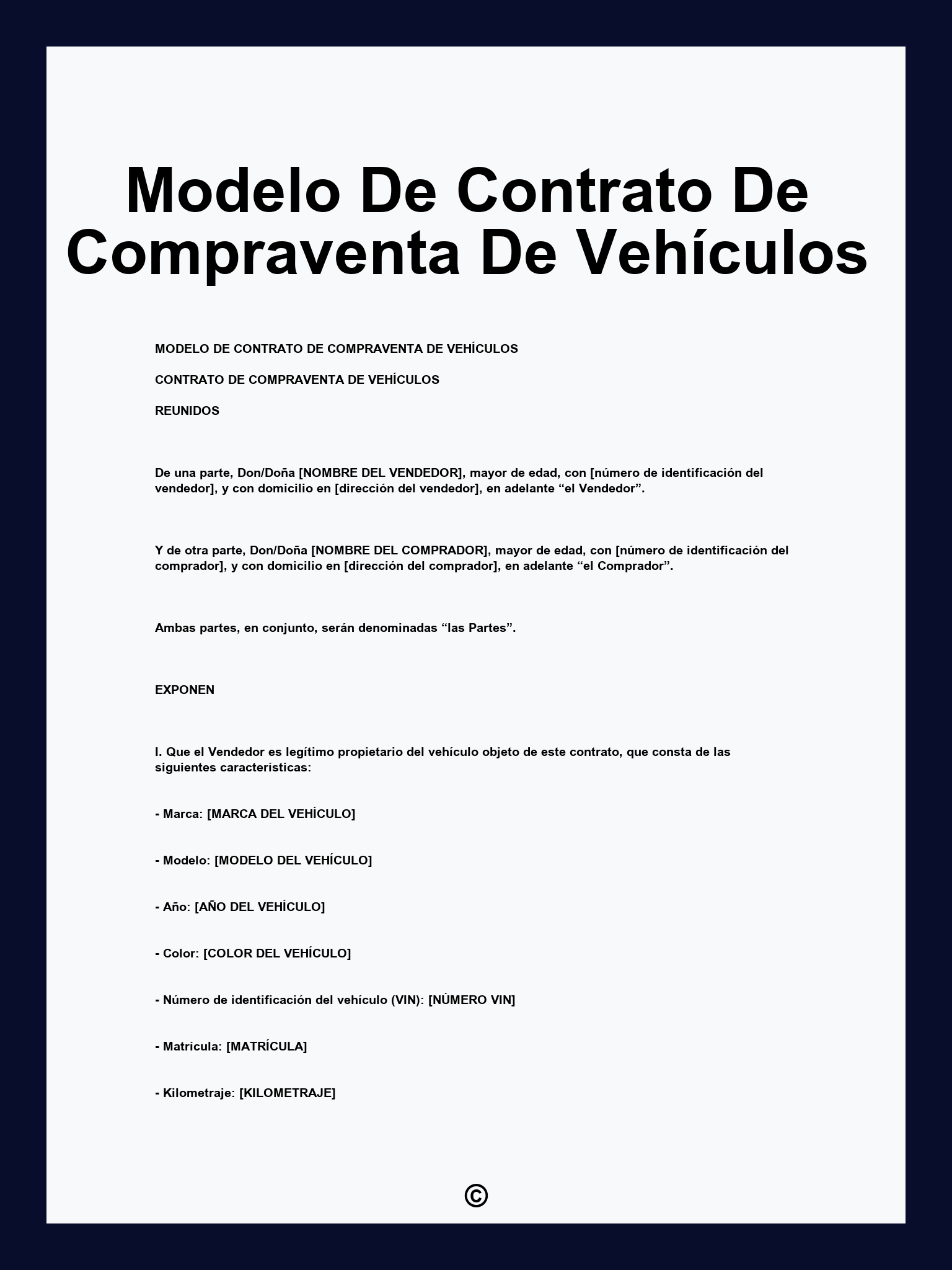 Modelo De Contrato De Compraventa De Vehículos