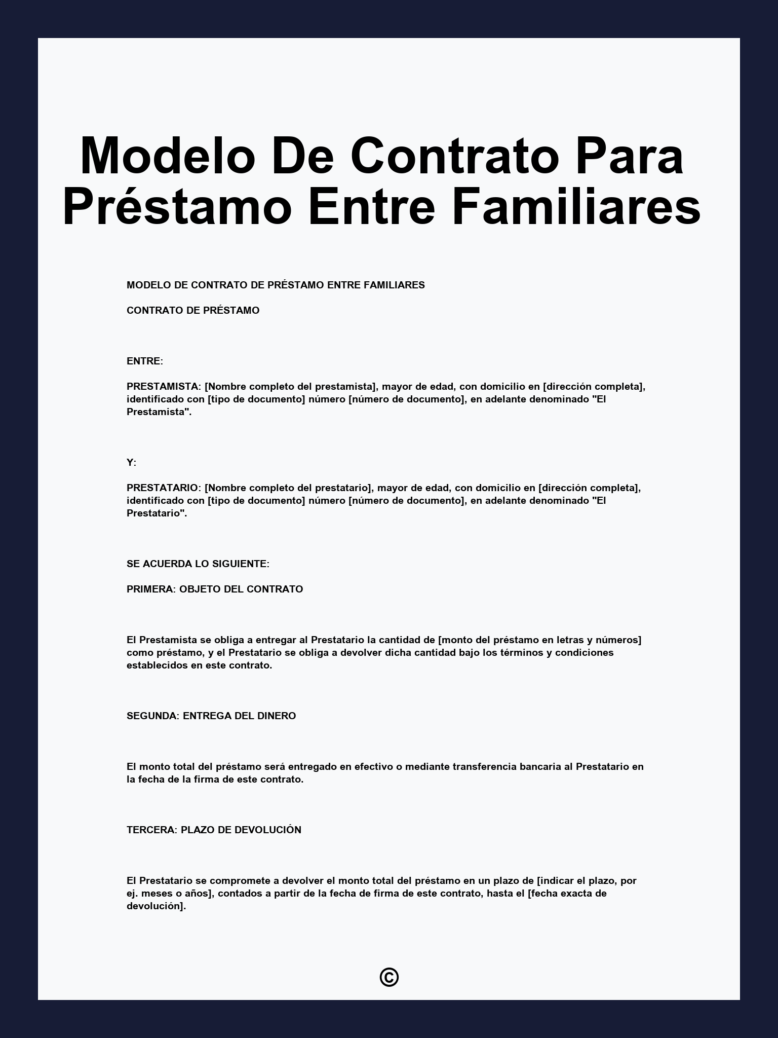 Modelo De Contrato Para Préstamo Entre Familiares