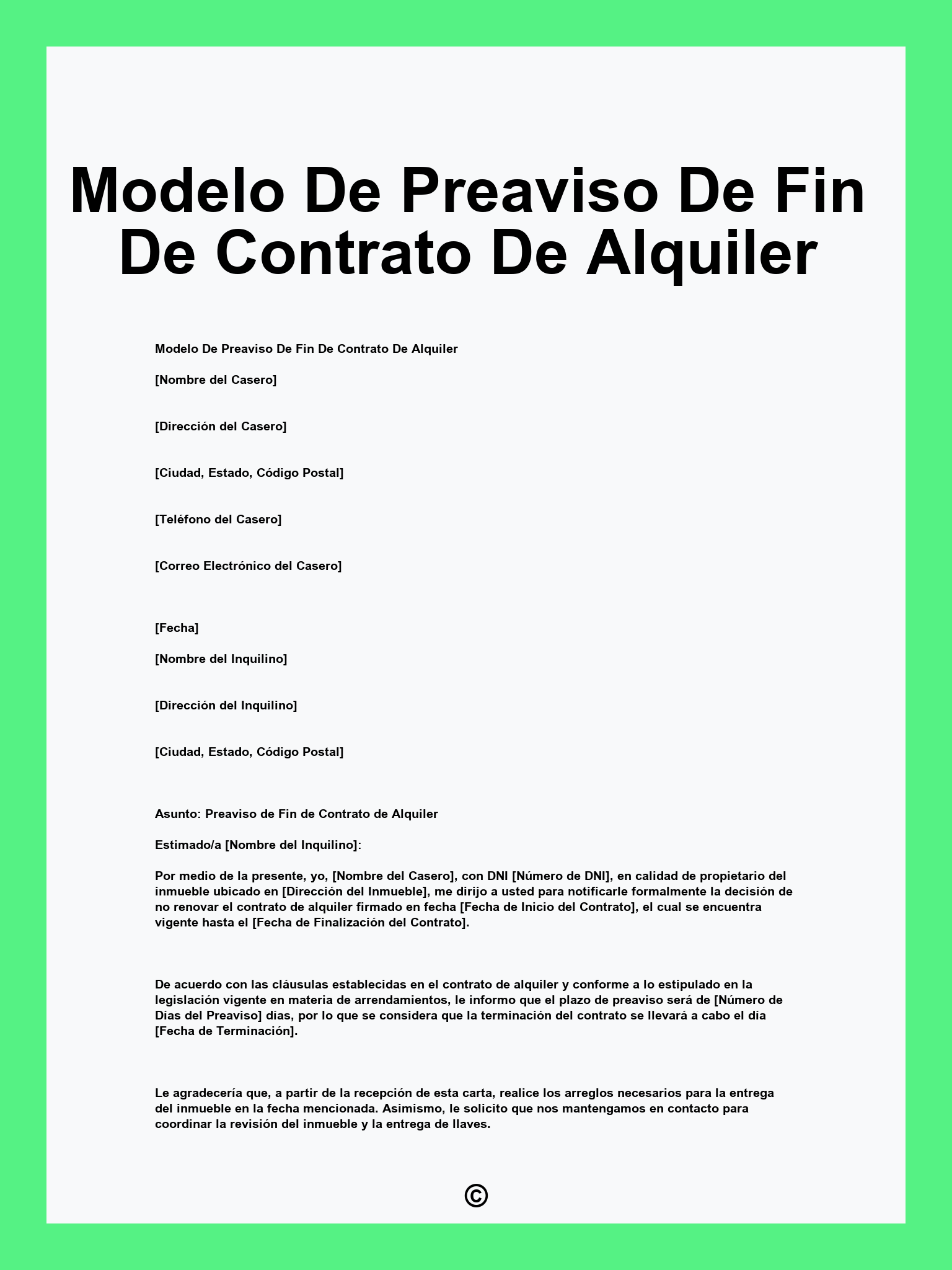 Modelo De Preaviso De Fin De Contrato De Alquiler