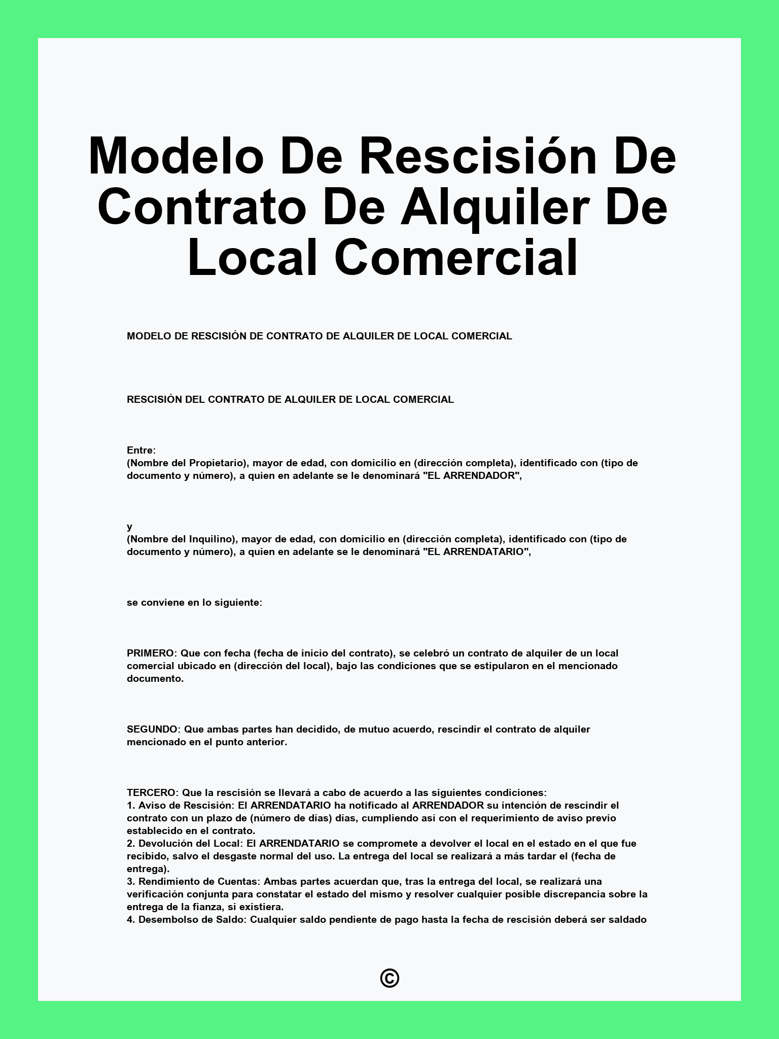 Modelo De Rescisión De Contrato De Alquiler De Local Comercial