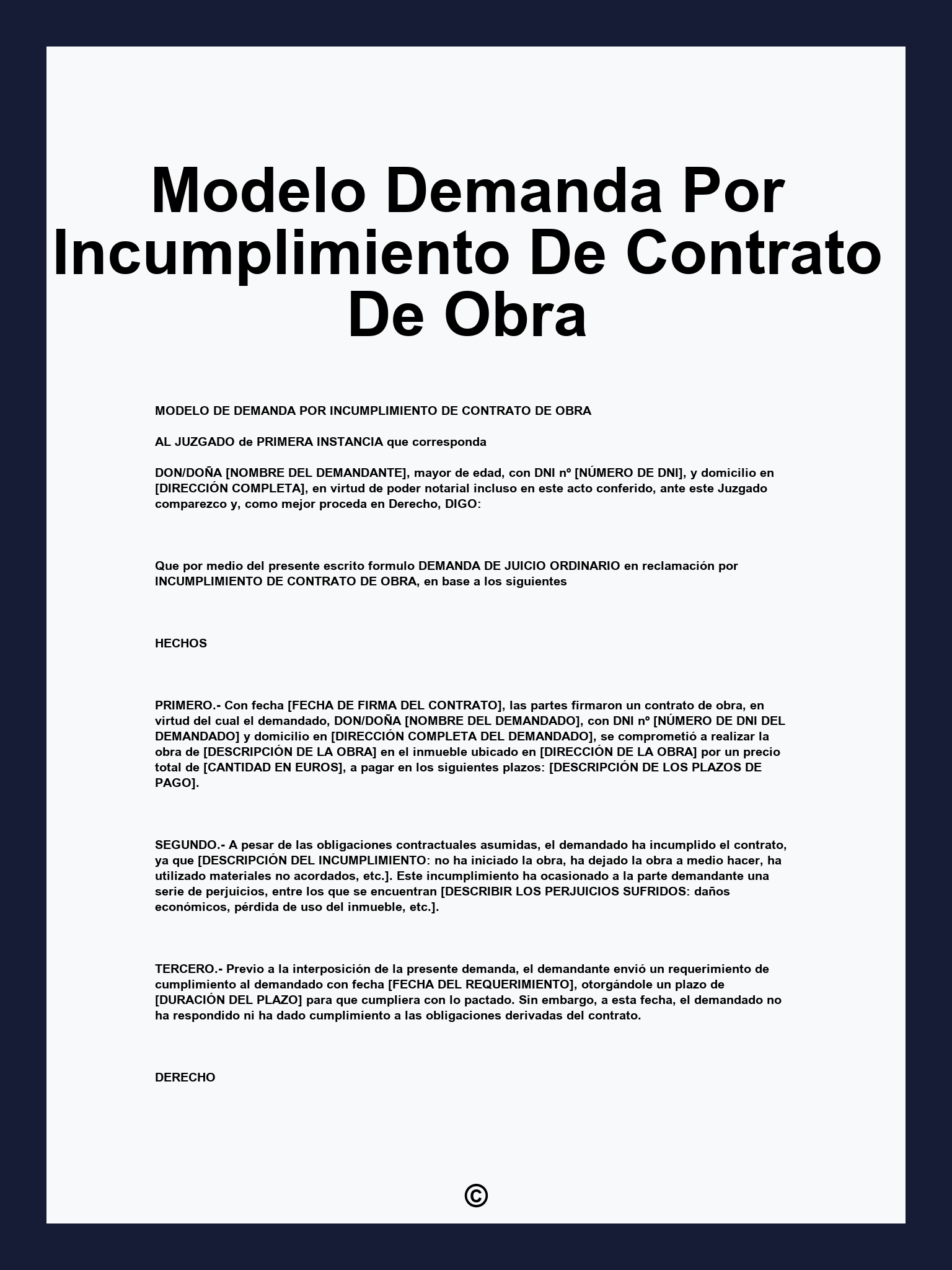 Modelo Demanda Por Incumplimiento De Contrato De Obra