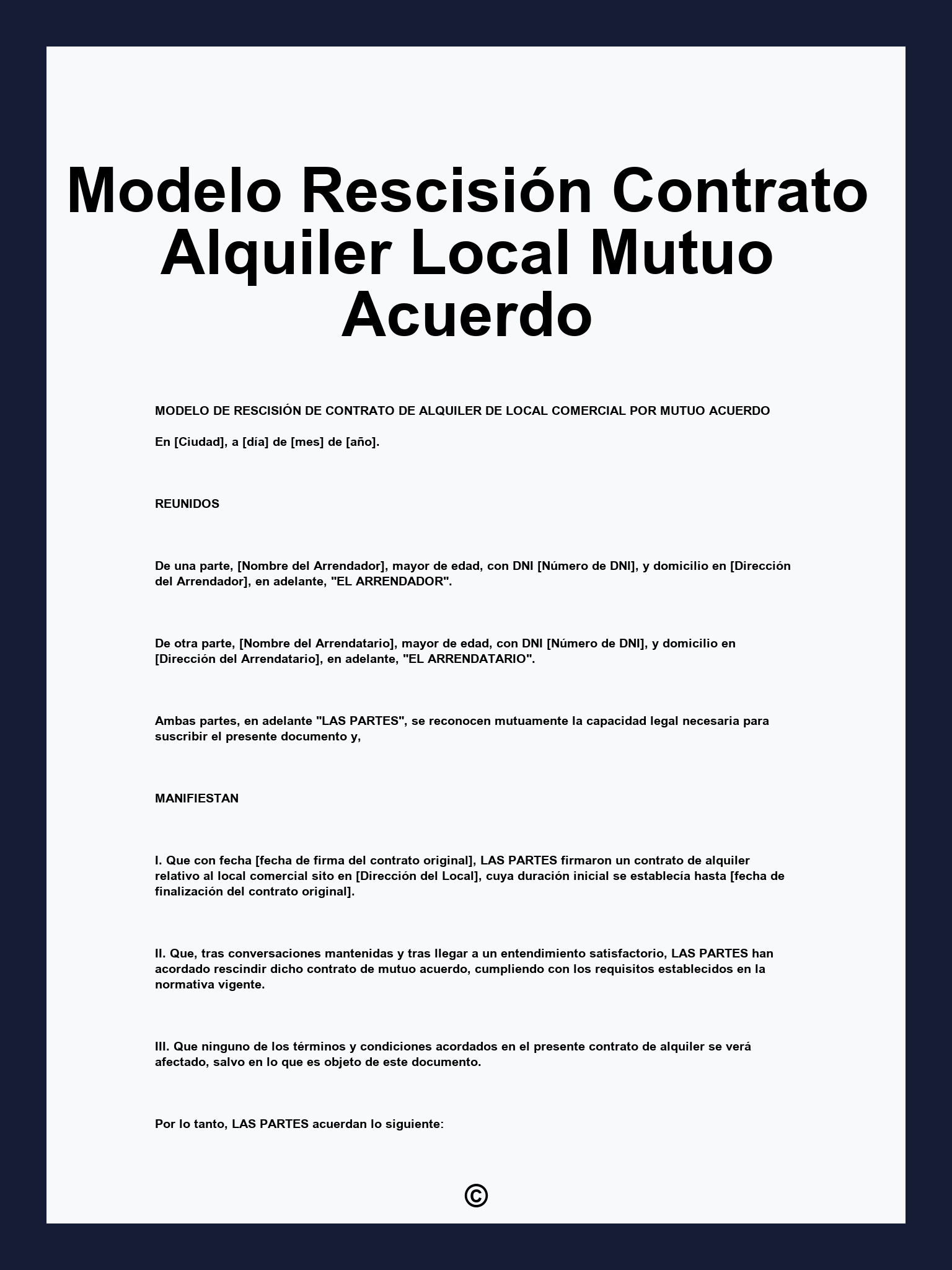 Modelo Rescisión Contrato Alquiler Local Mutuo Acuerdo