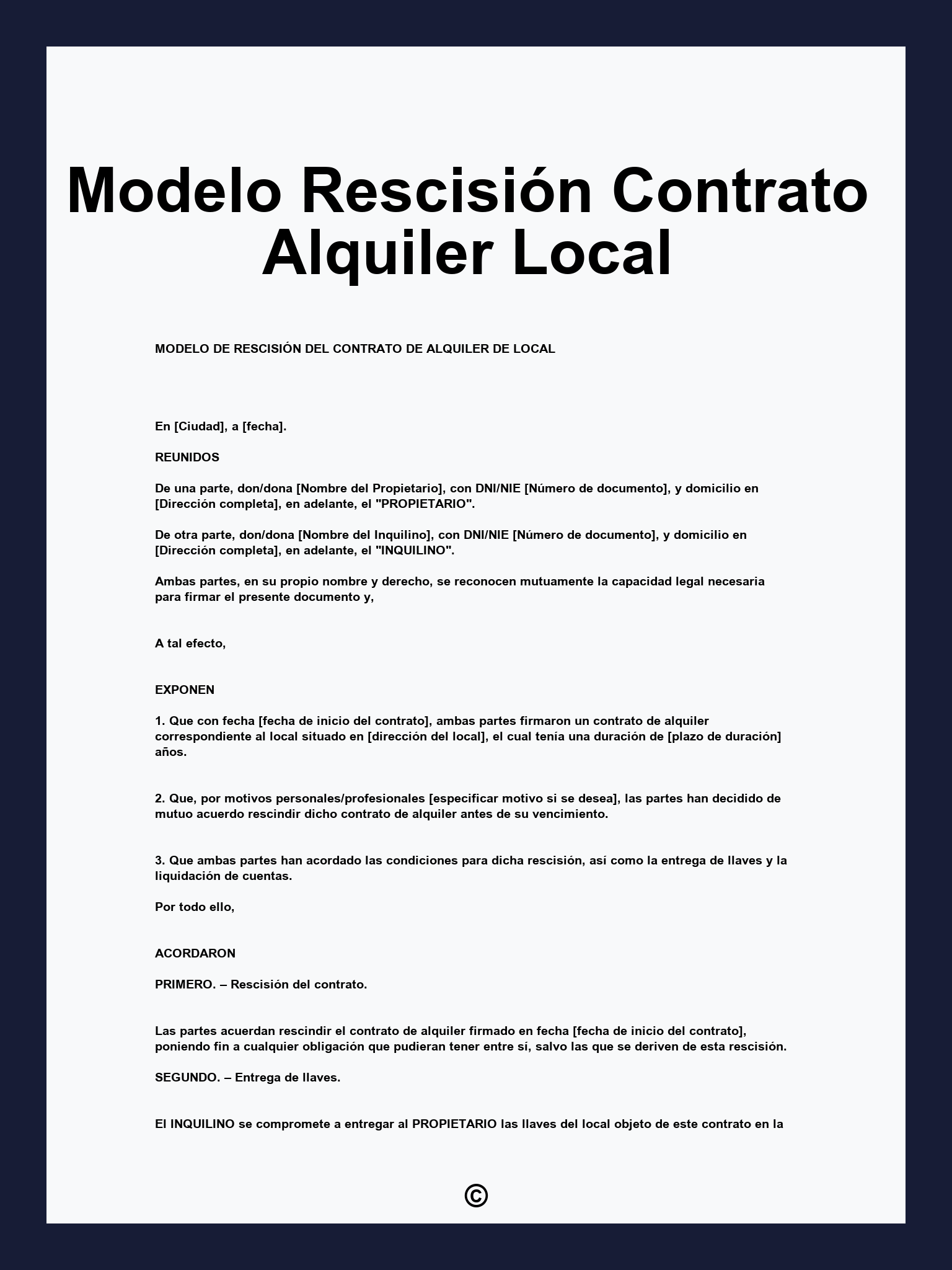 Modelo Rescisión Contrato Alquiler Local