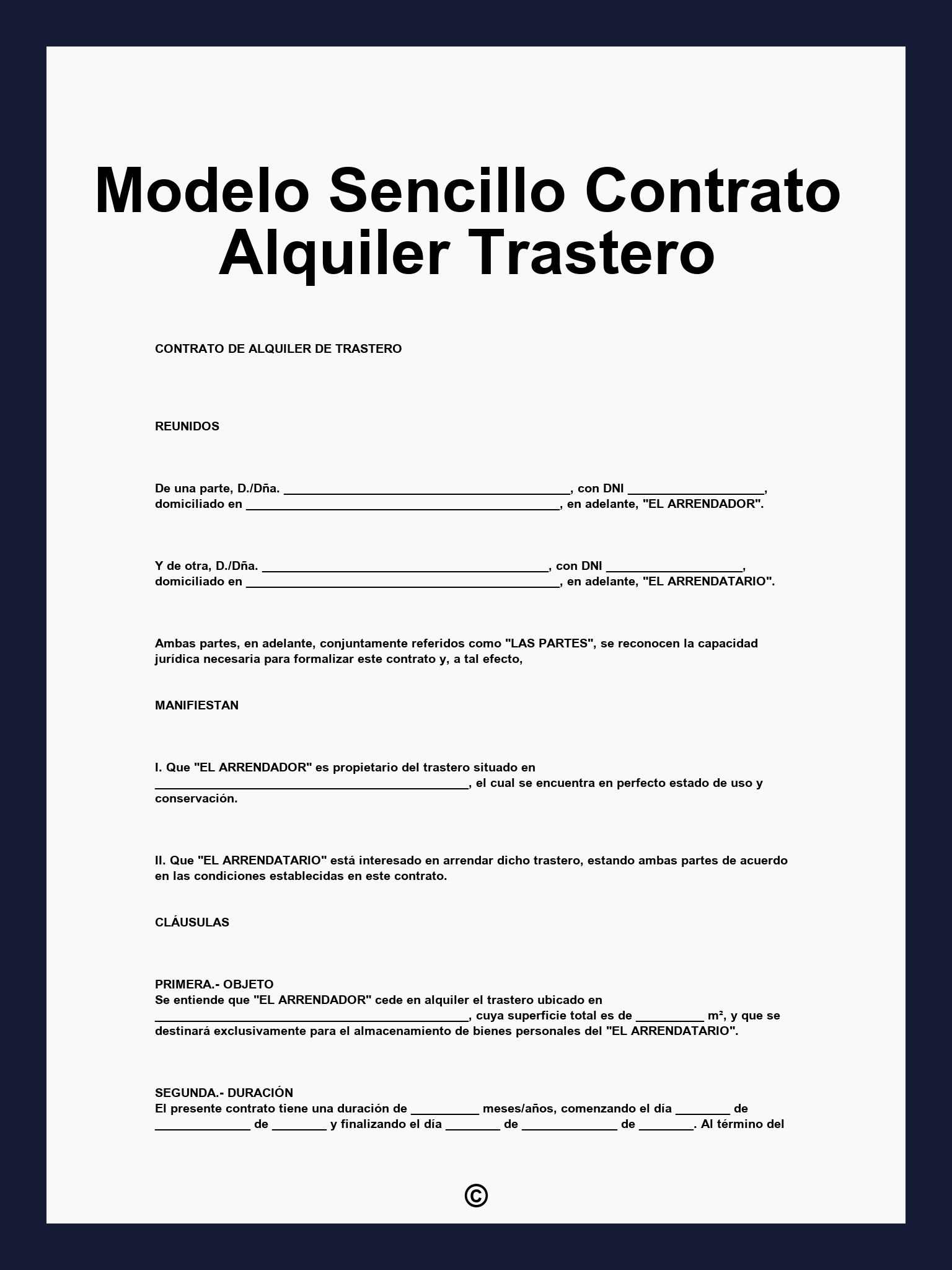 Modelo Sencillo Contrato Alquiler Trastero